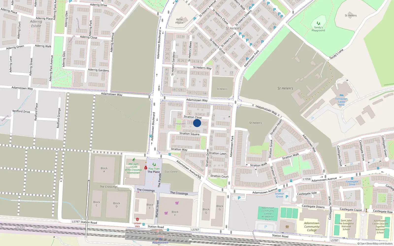 Overhead map showing the location of 7 Stratton Close, Lucan
