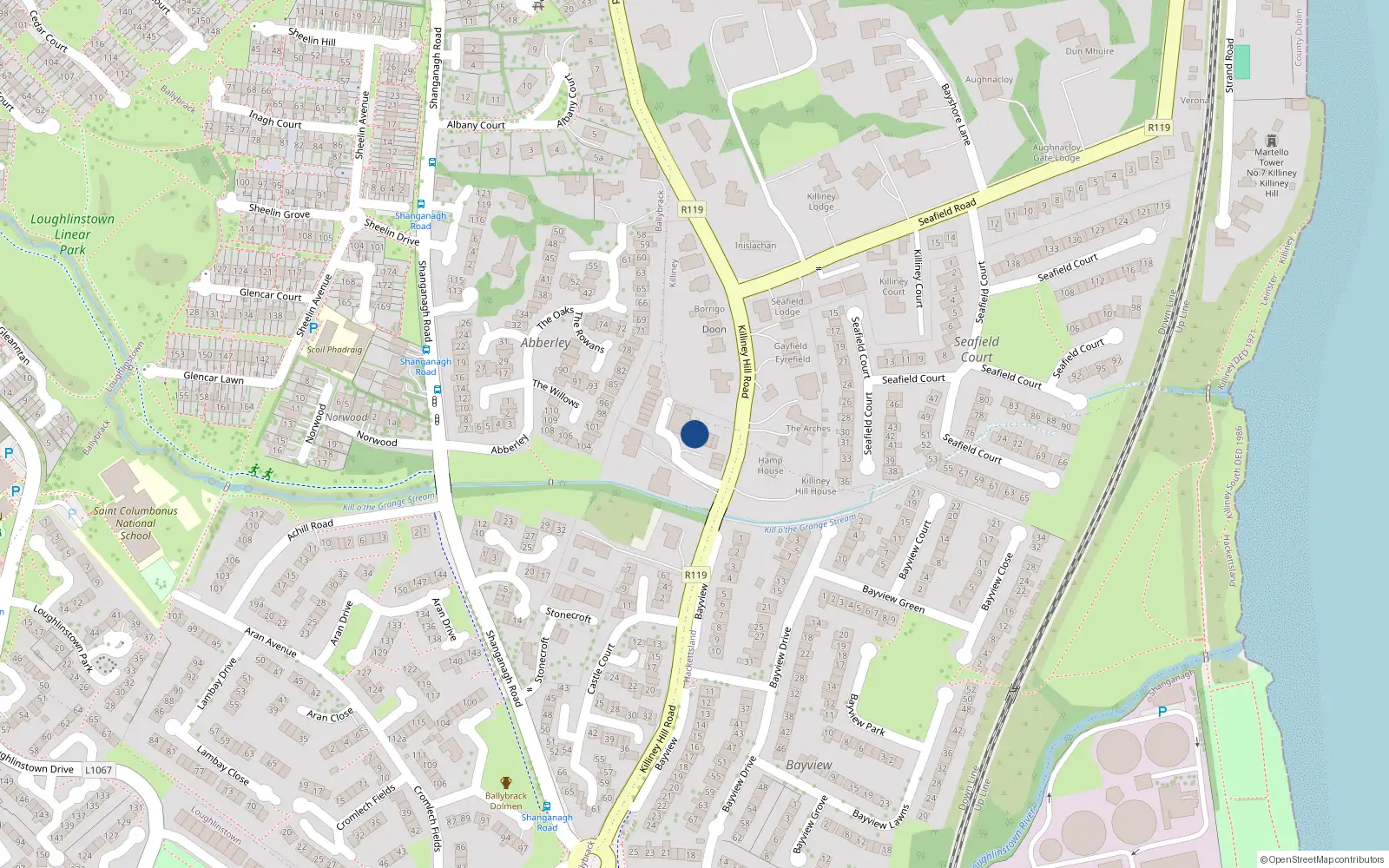 Overhead map showing the location of 7 Streamville Court, Killiney