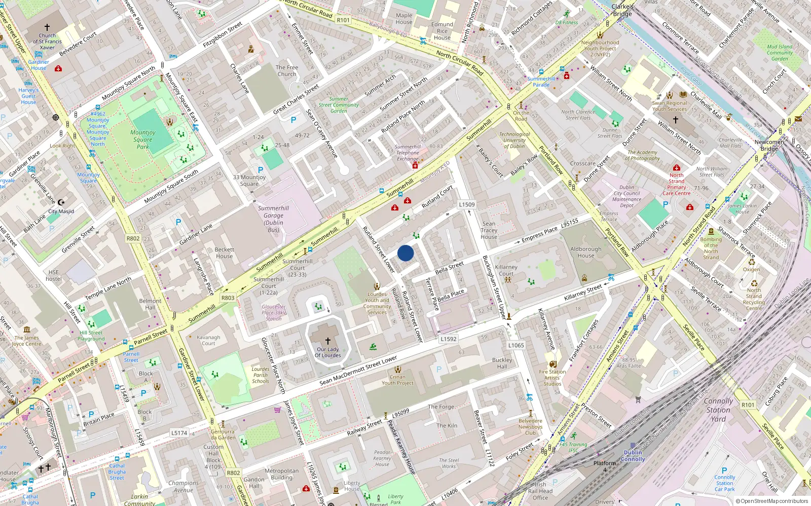Overhead map showing the location of 7 Summerhill Place, Dublin 1, Dublin