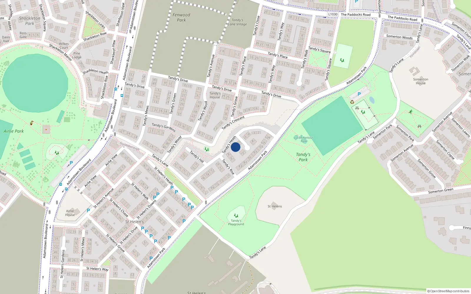 Overhead map showing the location of 7 Tandy's Heath, Lucan