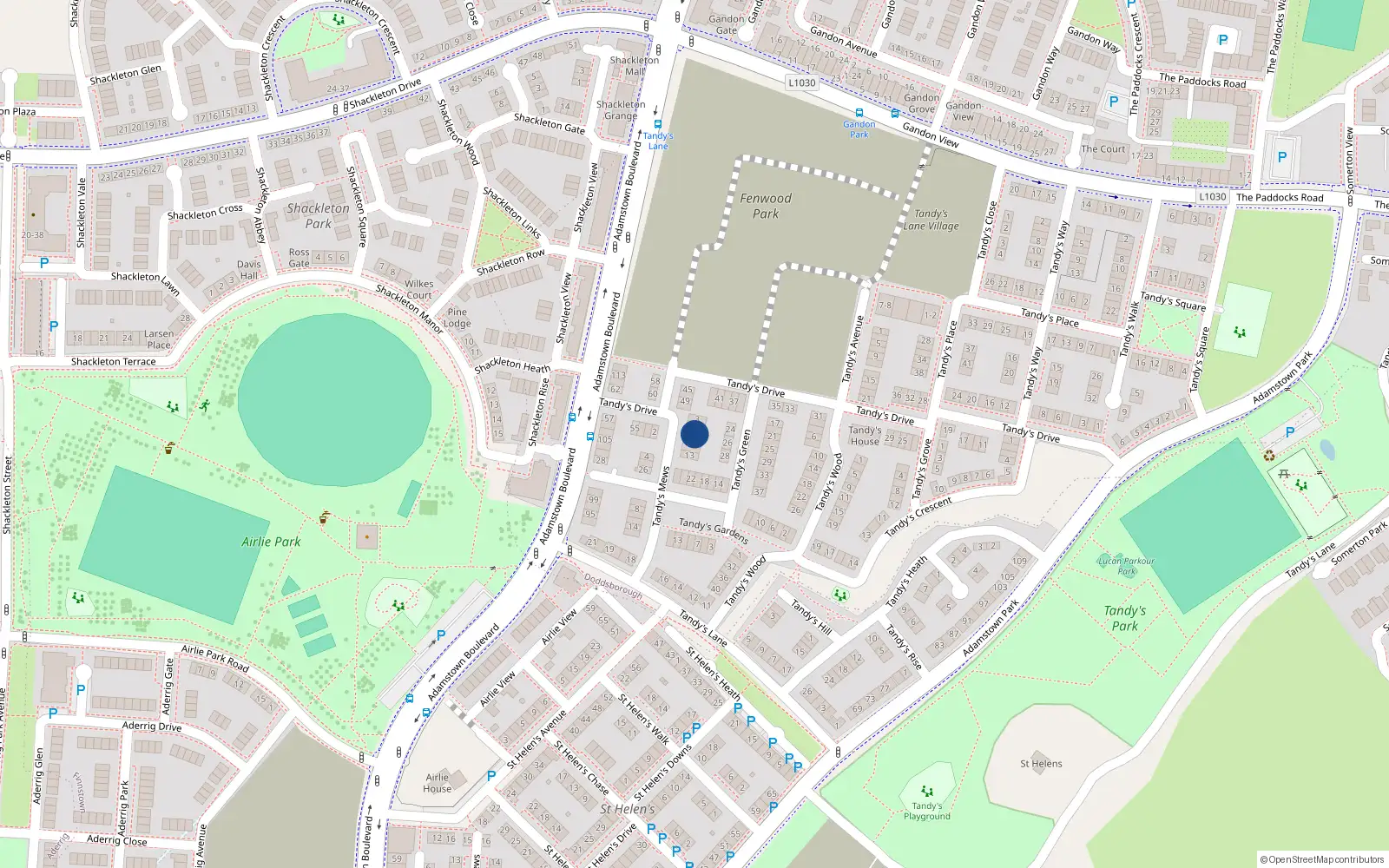 Overhead map showing the location of 7 Tandy's Mews, Lucan