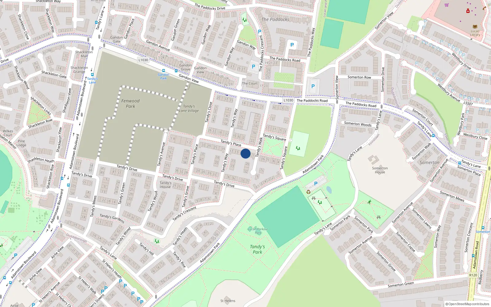 Overhead map showing the location of 7 Tandy's Place, Lucan