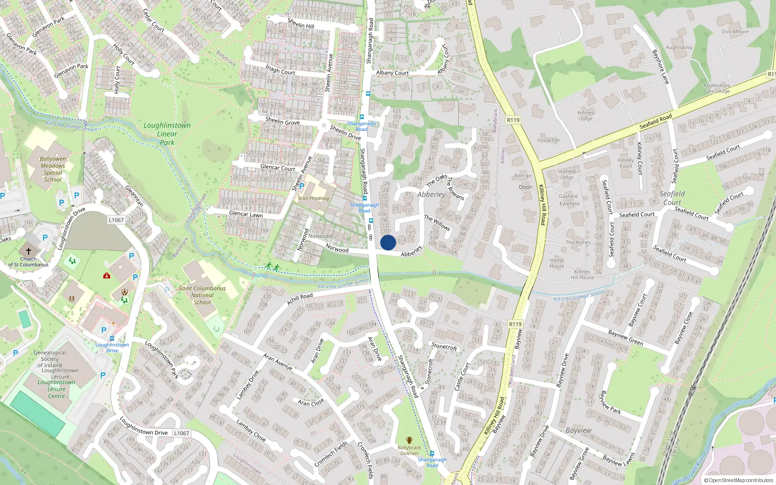 Overhead map showing the location of 7 The Aspens, Killiney