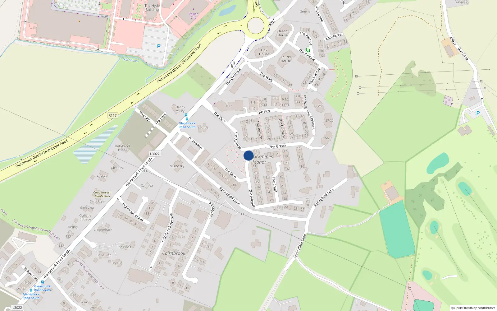 Overhead map showing the location of 7 The Avenue Carrickmines Manor, Carrickmines