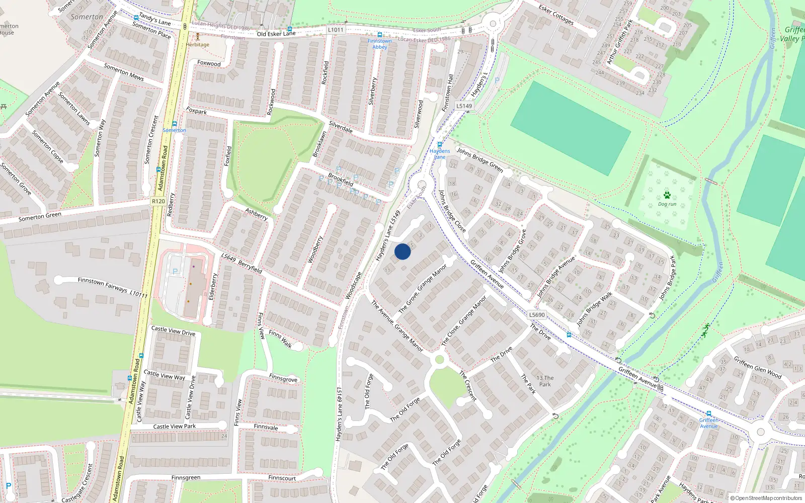 Overhead map showing the location of 7 The Avenue, Lucan