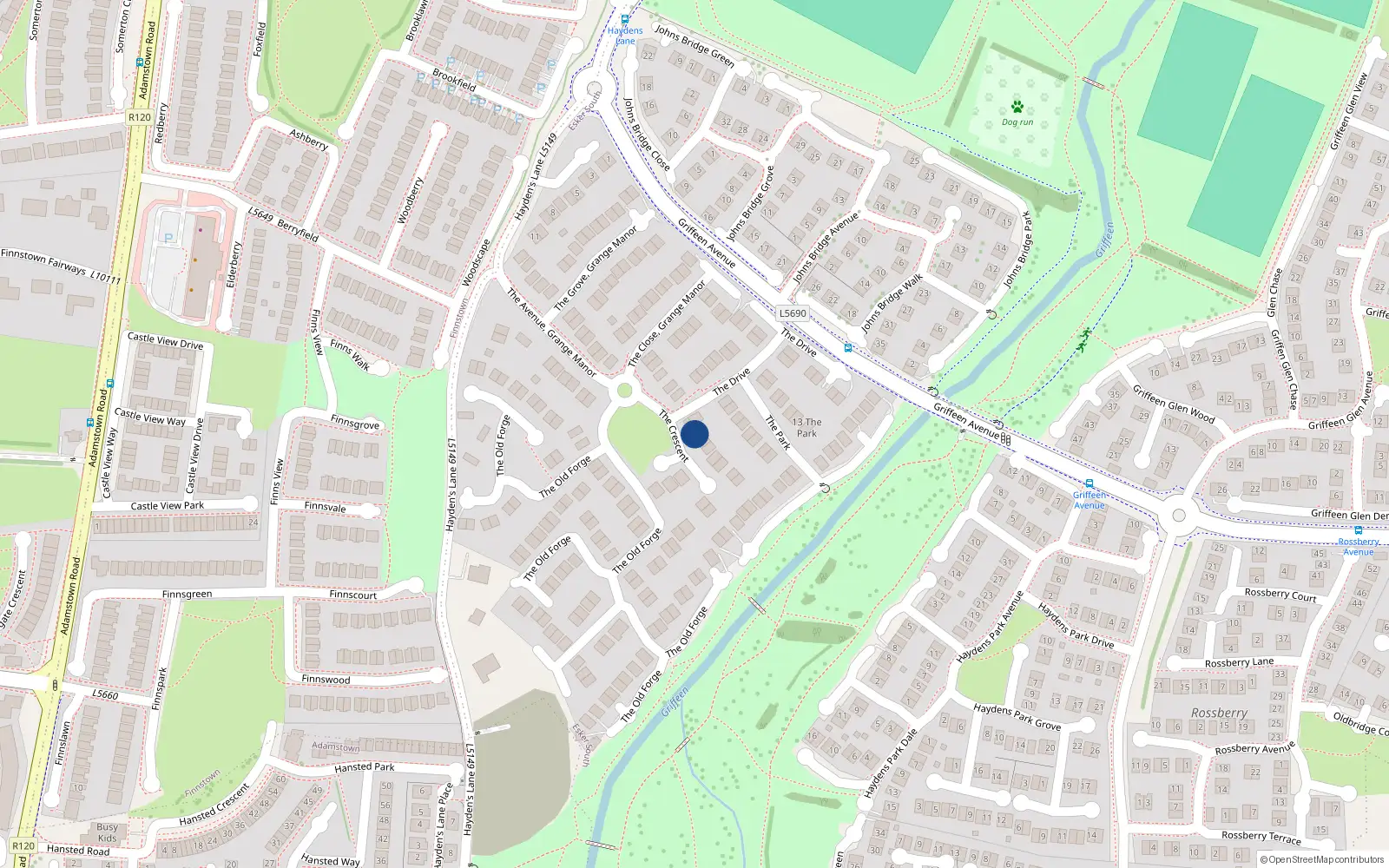 Overhead map showing the location of 7 the Crescent, Grange Manor, Lucan
