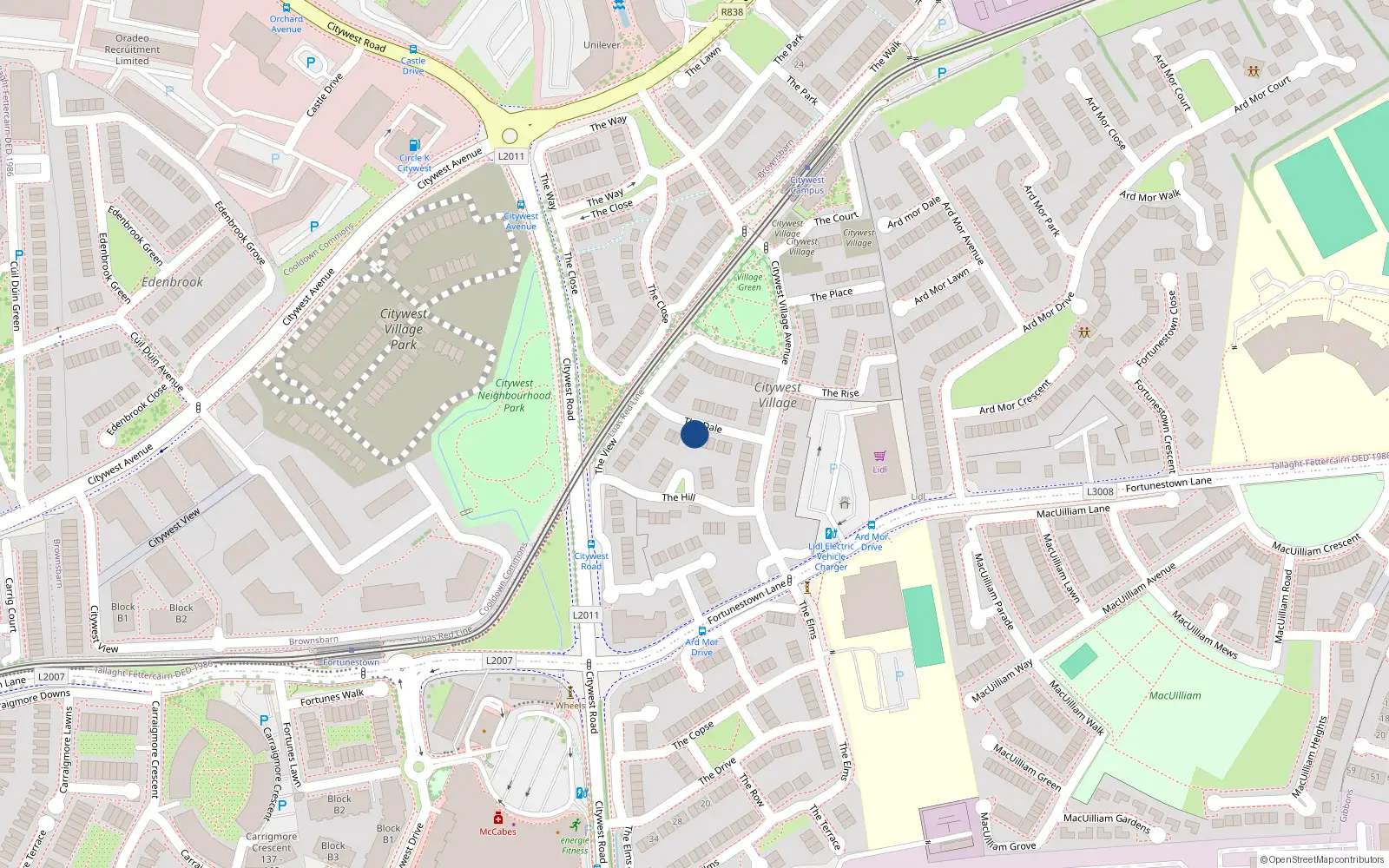 Overhead map showing the location of 7 The Dale, Citywest