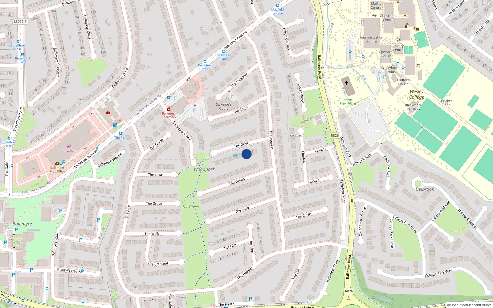 Overhead map showing the location of 7 The Drive, Dublin 16