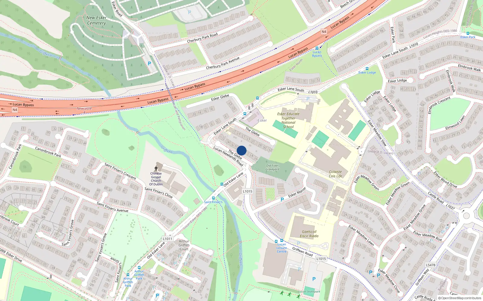 Overhead map showing the location of 7 The Glebe, Lucan