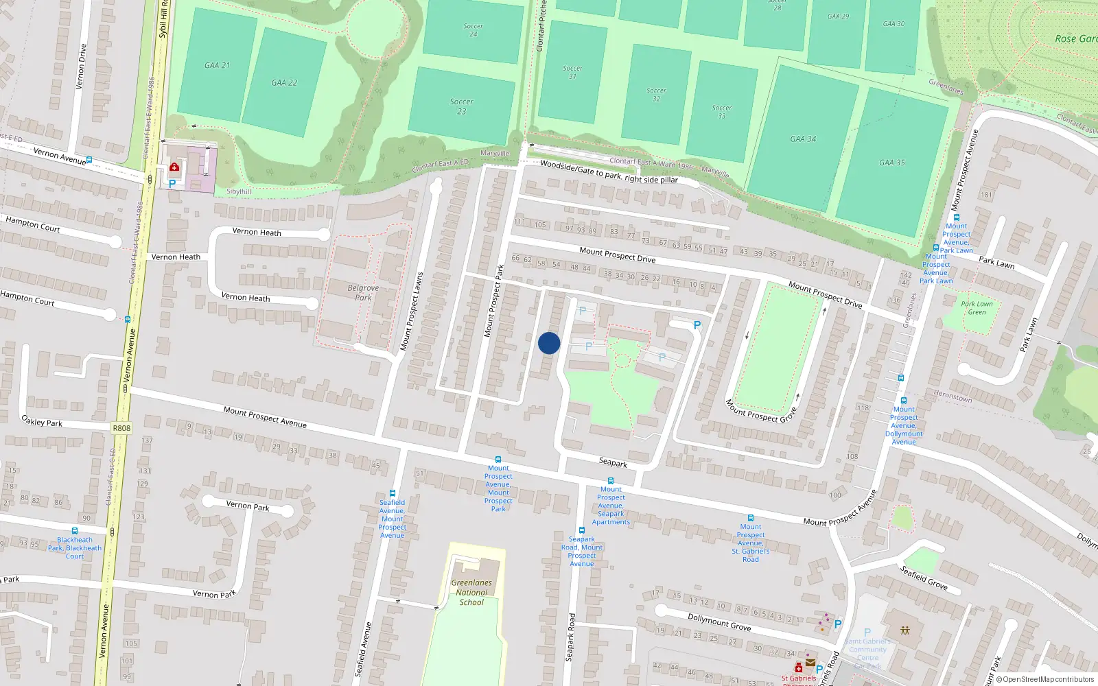 Overhead map showing the location of 7 The Laurels, Dublin 3