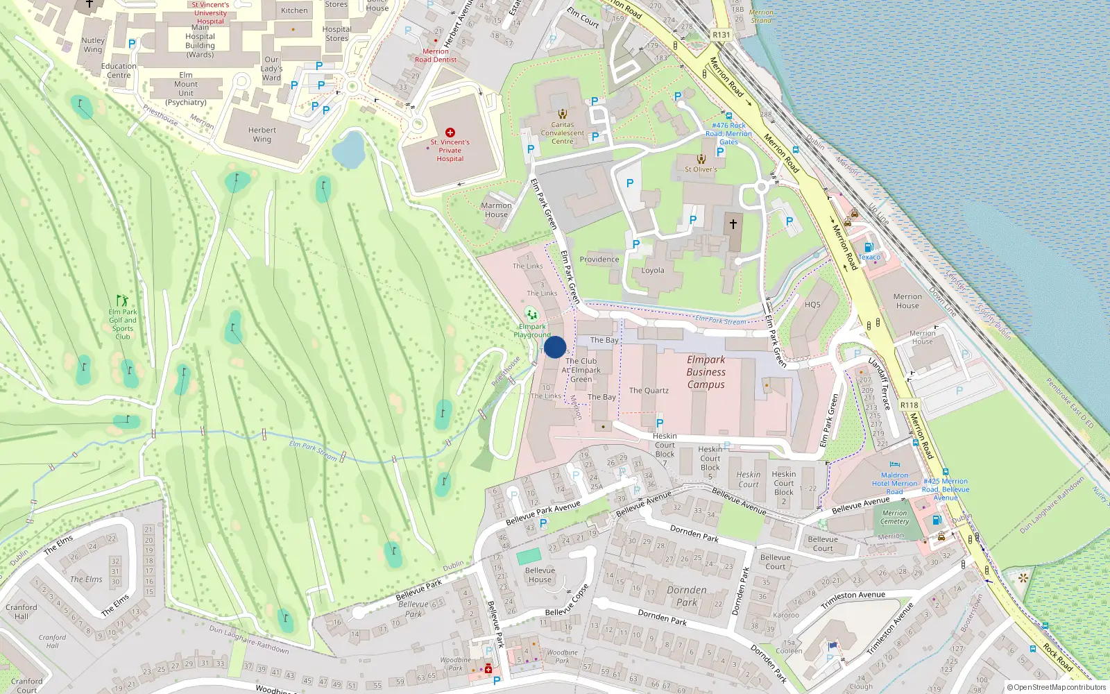 Overhead map showing the location of 7 the Links, 7 Elm Park Green, Merrion