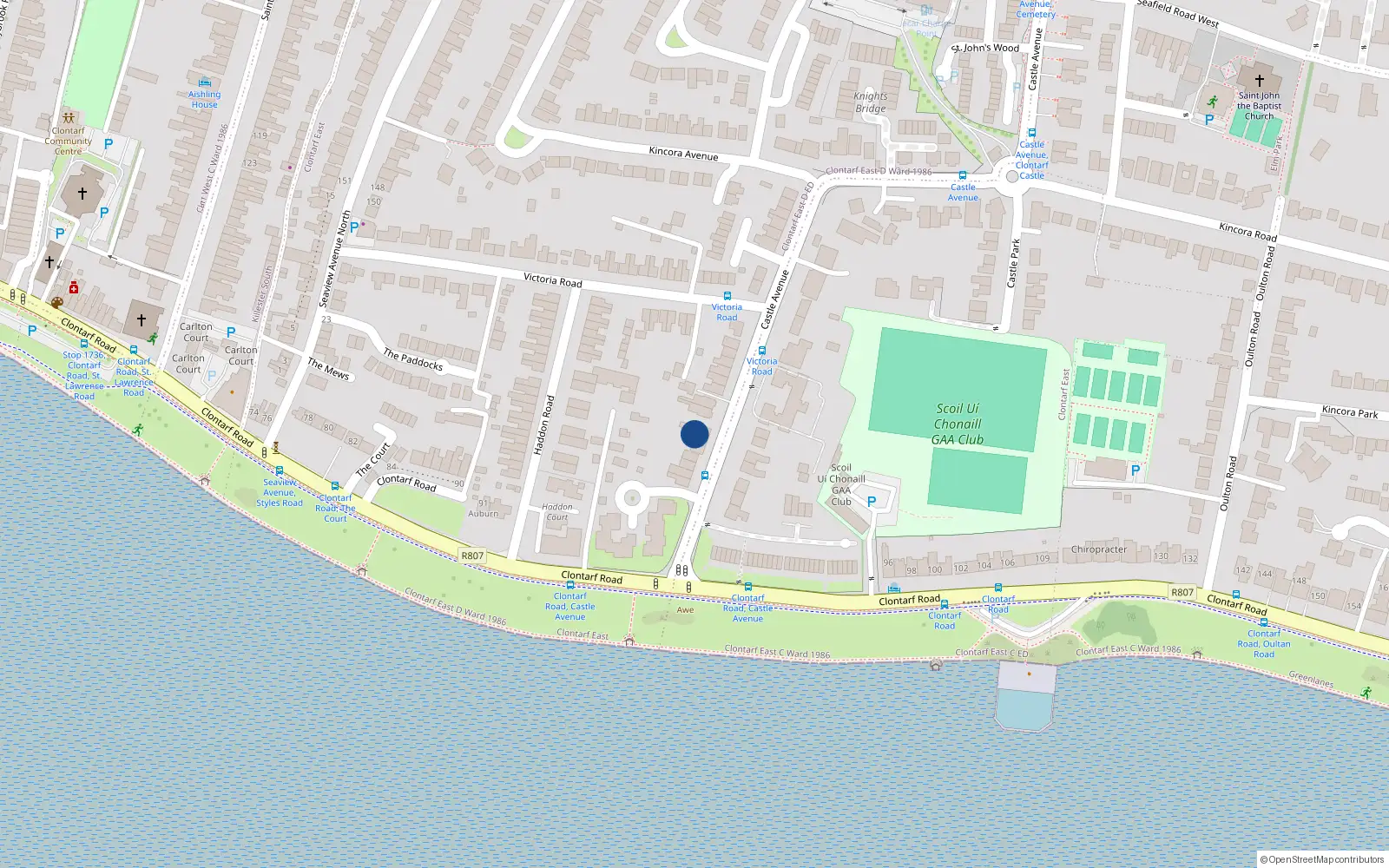 Overhead map showing the location of 7 The Mews, Clontarf