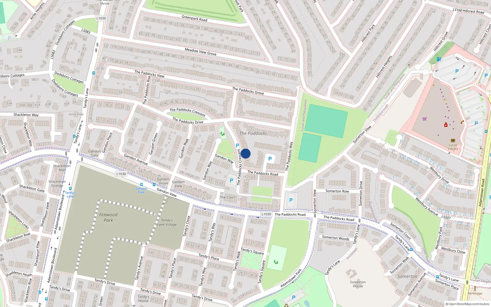 Overhead map showing the location of 7 the Paddocks Crescent, Adamstown, Co Dublin