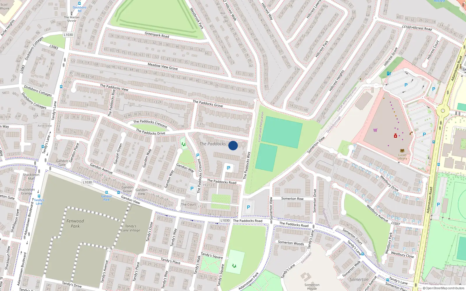 Overhead map showing the location of 7 The Paddocks Drive, Lucan