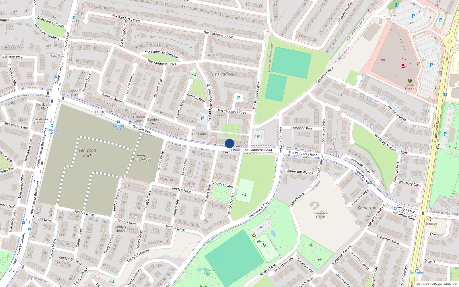Overhead map showing the location of 7 the Paddocks Square, Adamstown, Lucan