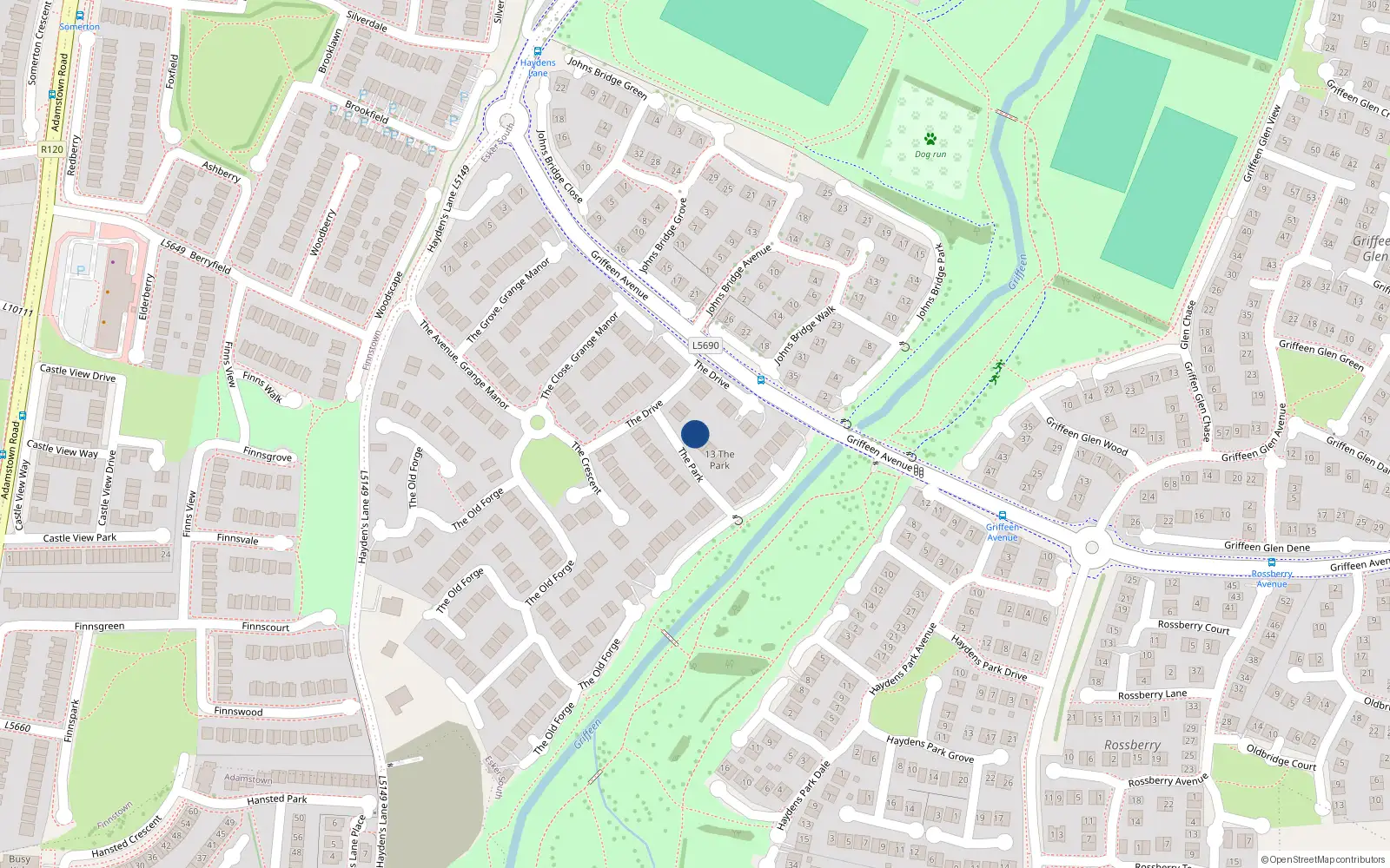 Overhead map showing the location of 7 The Park, Lucan