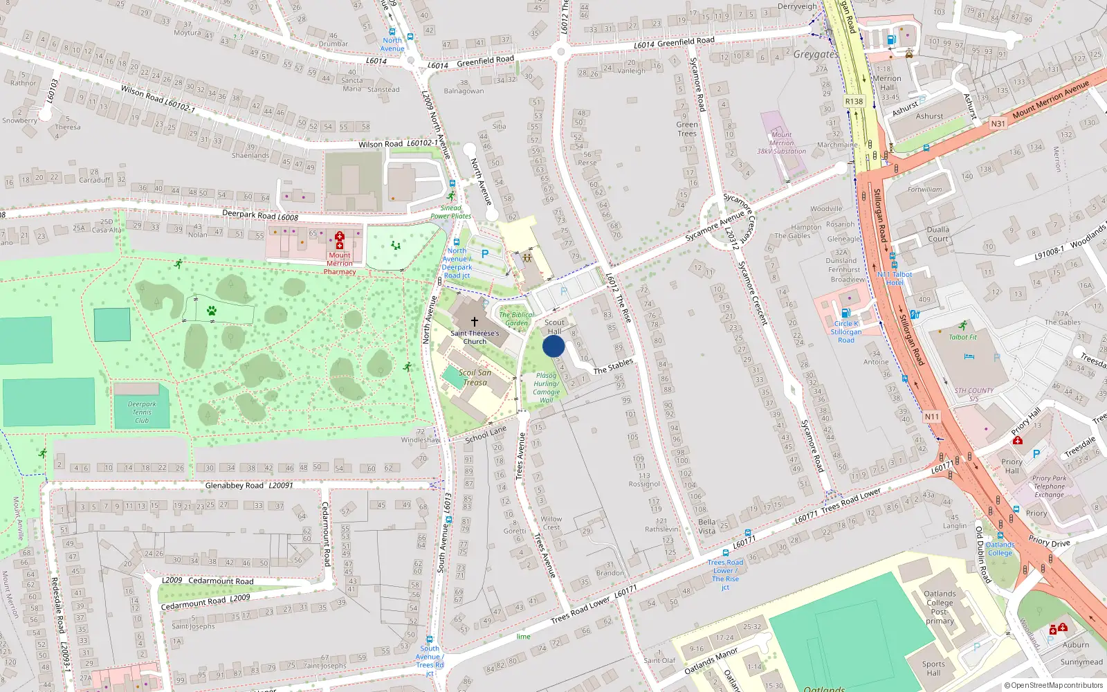 Overhead map showing the location of 7 The Stables, Baile Átha Cliath