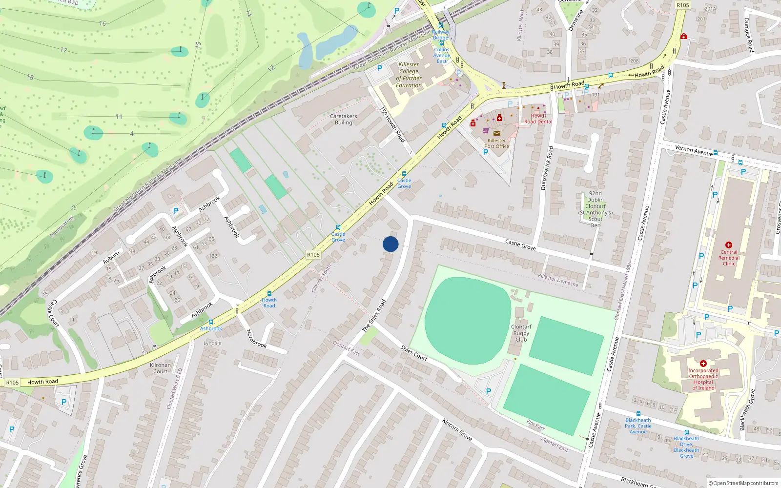 Overhead map showing the location of 7 The Stiles Road, Dublin 3