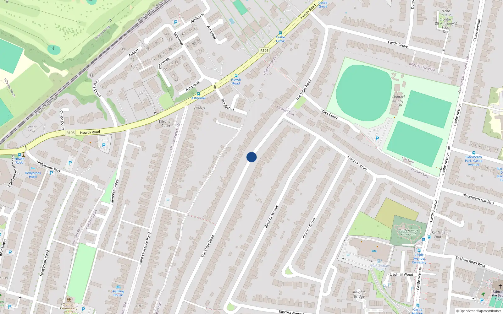 Overhead map showing the location of 7 The Stiles Road, Dublin