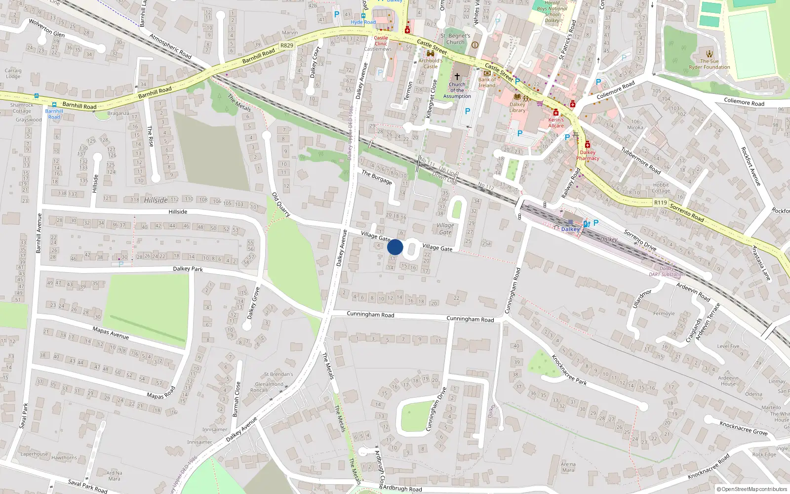 Overhead map showing the location of 7 the Village Gate, Dalkey, Dublin