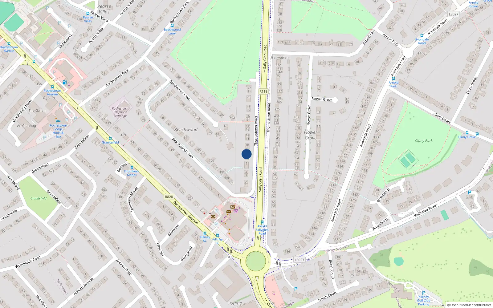 Overhead map showing the location of 7 Thomastown Road, Dun Laoghaire