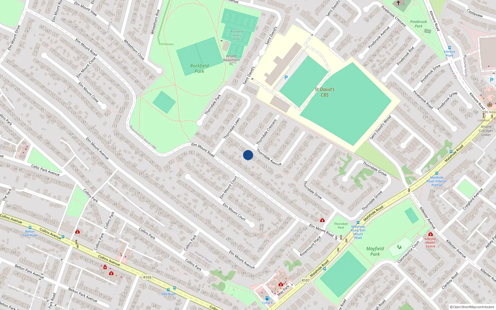 Overhead map showing the location of 7 Thorndale Avenue, Artane, Dublin 5
