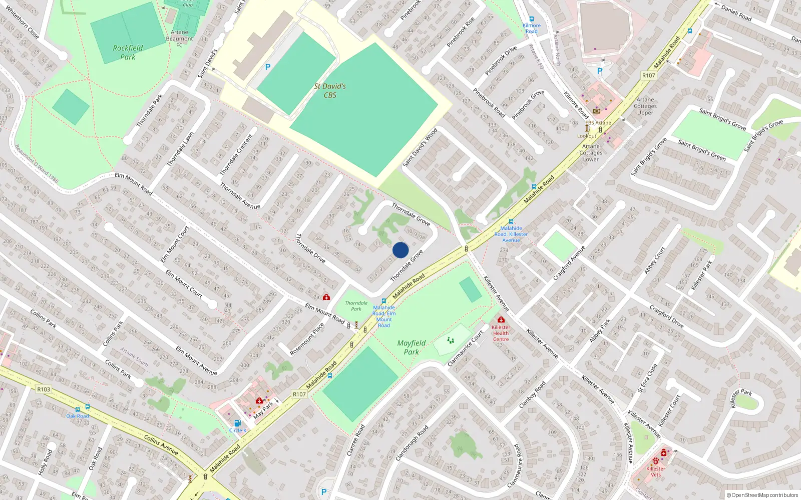 Overhead map showing the location of 7 Thorndale Grove, Dublin 5