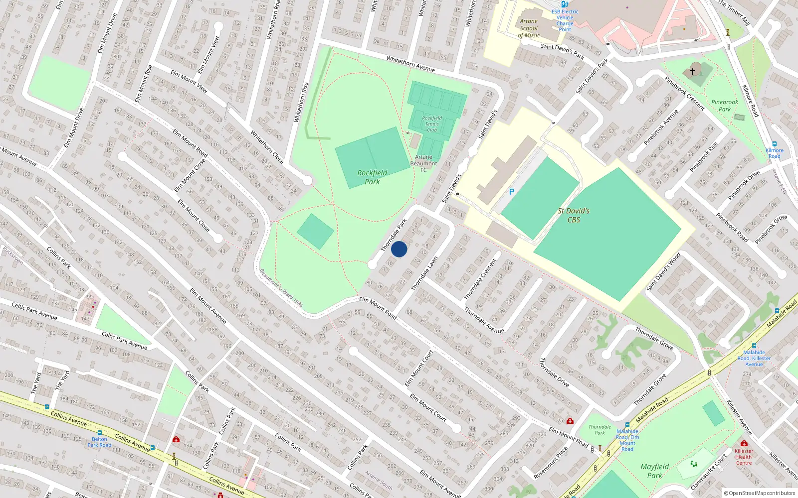 Overhead map showing the location of 7 Thorndale Park, Dublin 5