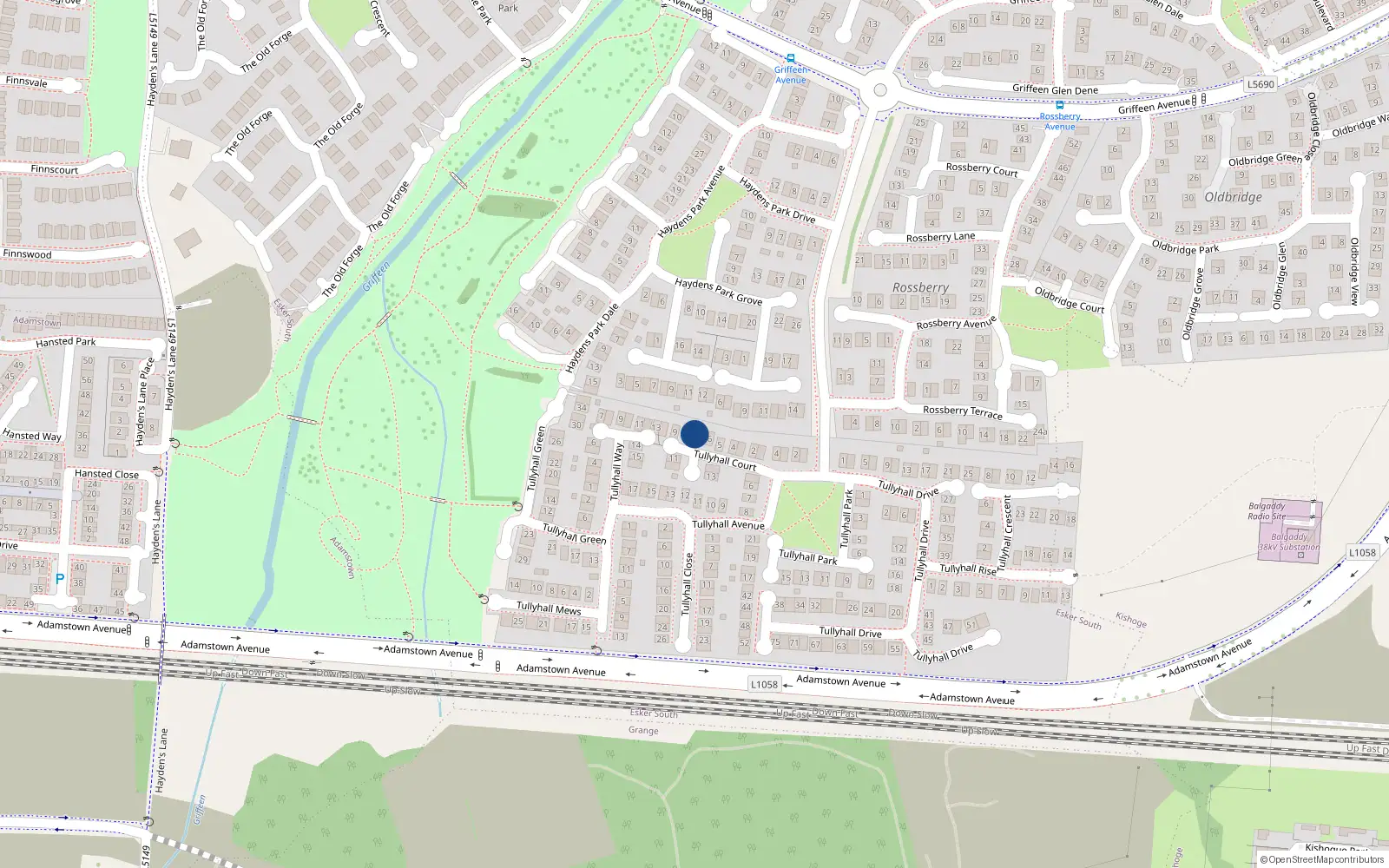 Overhead map showing the location of 7 Tullyhall Court, Lucan