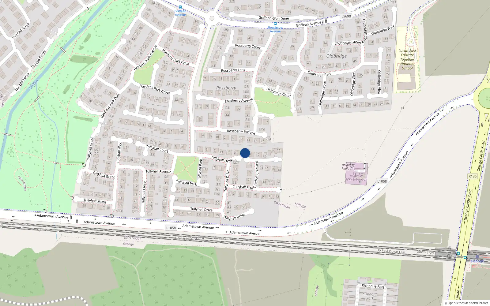 Overhead map showing the location of 7 Tullyhall Crescent, Lucan