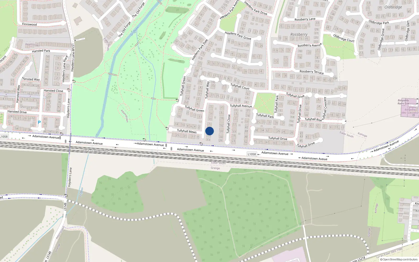 Overhead map showing the location of 7 Tullyhall Mews, Lucan