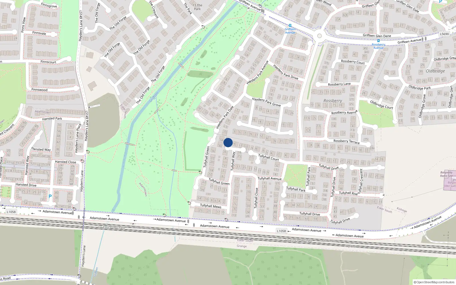 Overhead map showing the location of 7 Tullyhall Way, Lucan