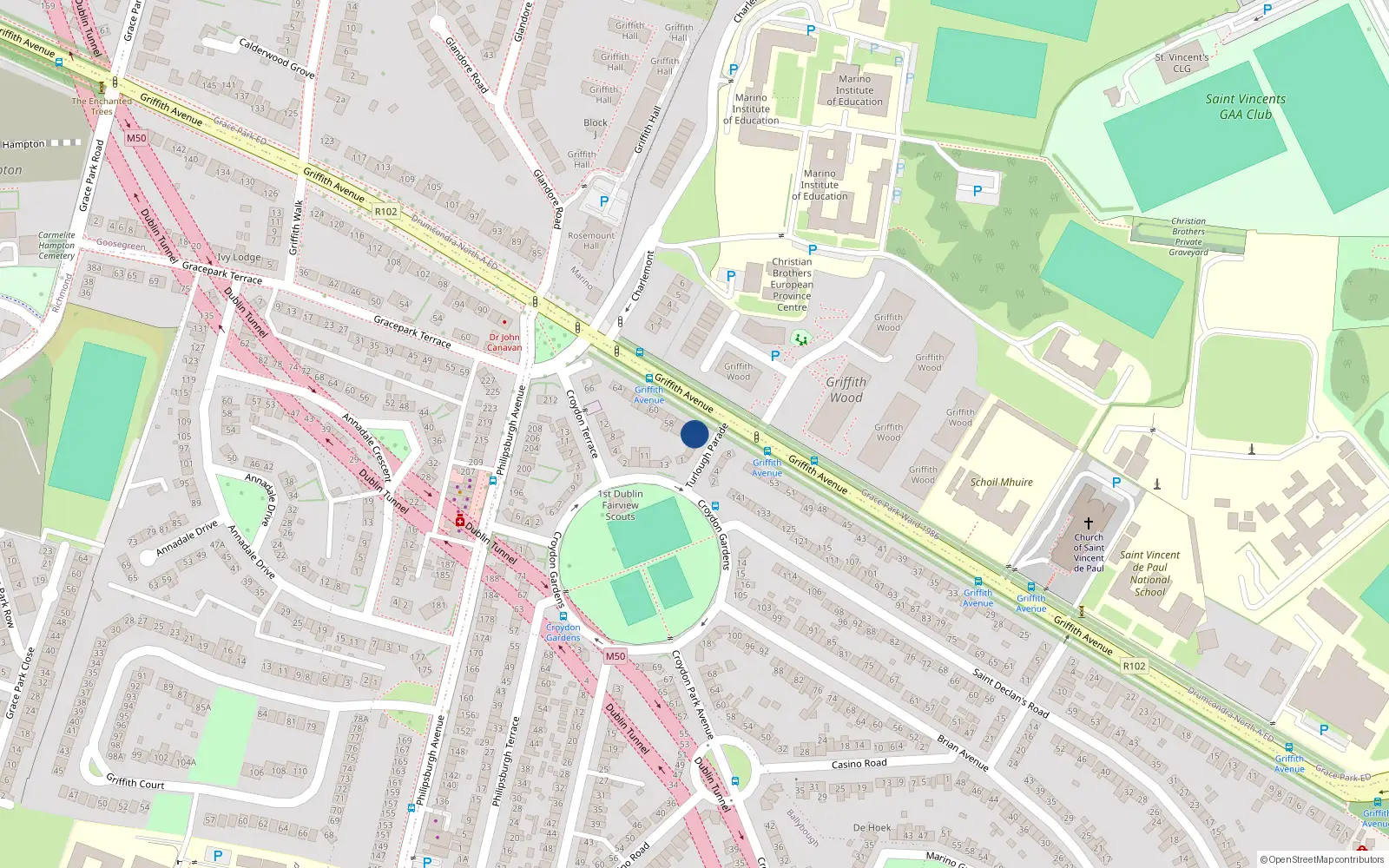 Overhead map showing the location of 7 Turlough Parade, Dublin 3