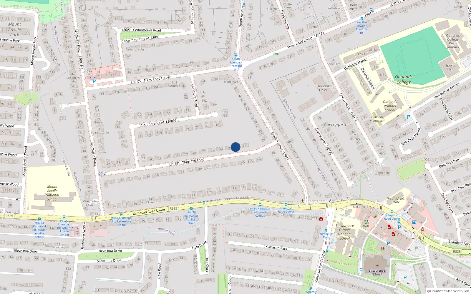 Overhead map showing the location of 7 Turnhill Road, Mountmerrion, Blackrock