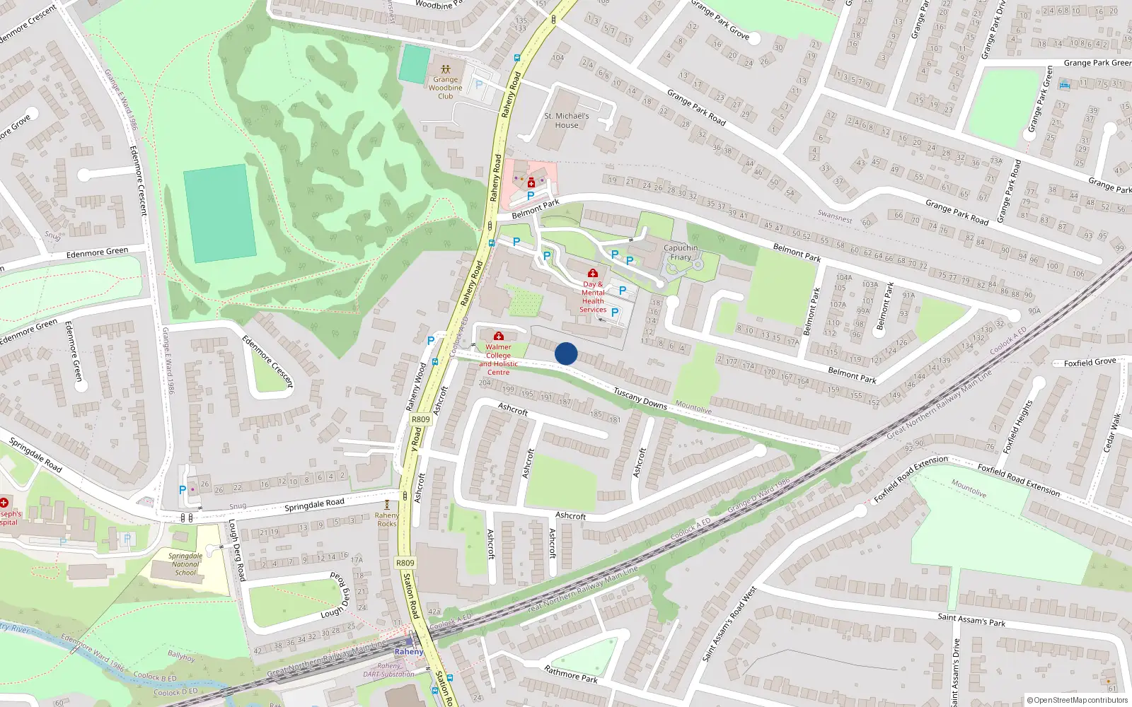 Overhead map showing the location of 7 Tuscany Downs, Dublin 5