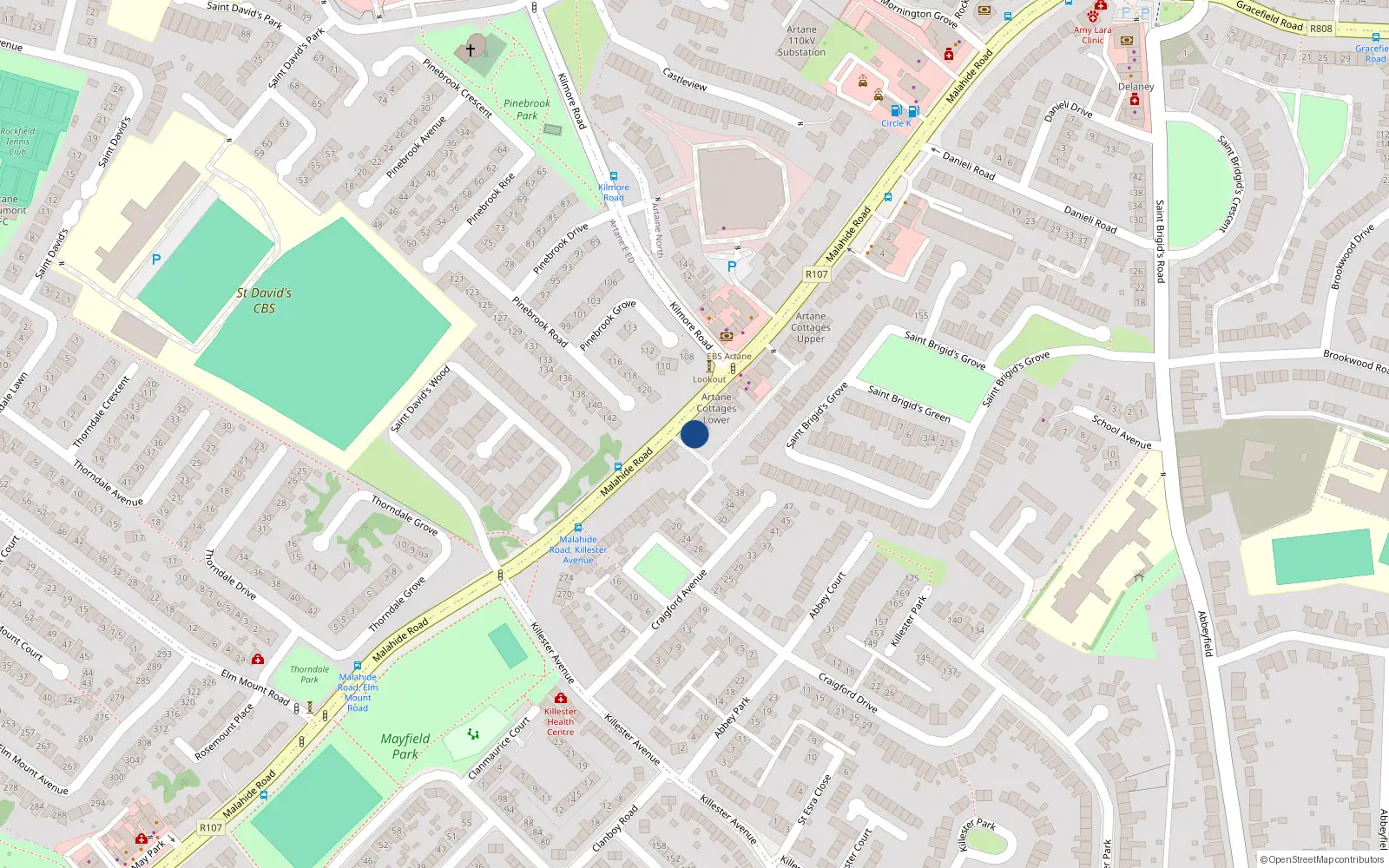 Overhead map showing the location of 7 Upper Artane Cottages, 5 Malahide Road, Dublin 5