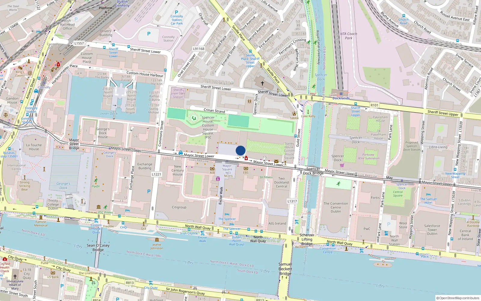 Overhead map showing the location of 7 Valentia House, Custom House Square, Part Folios 80 111588F & 125229F