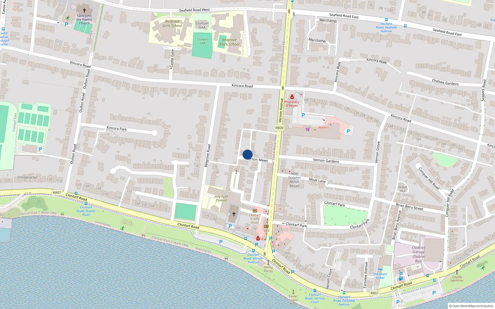 Overhead map showing the location of 7 Vernon Mews, Dublin 3