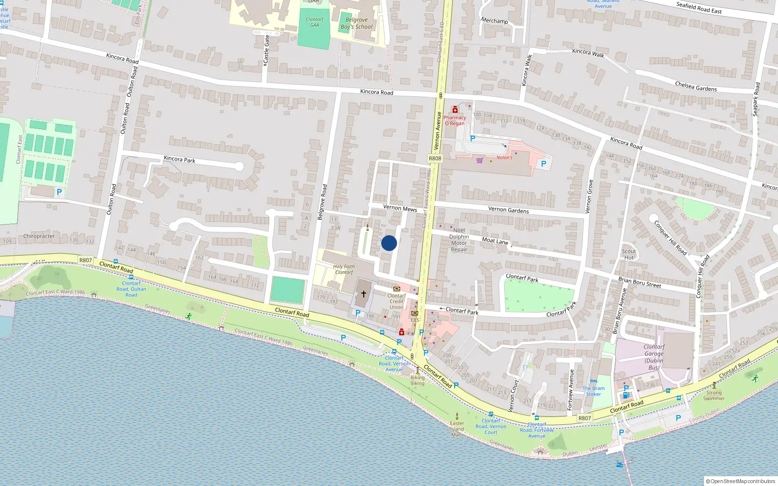 Overhead map showing the location of 7 Vernon Wood, Clontarf, Dublin 3