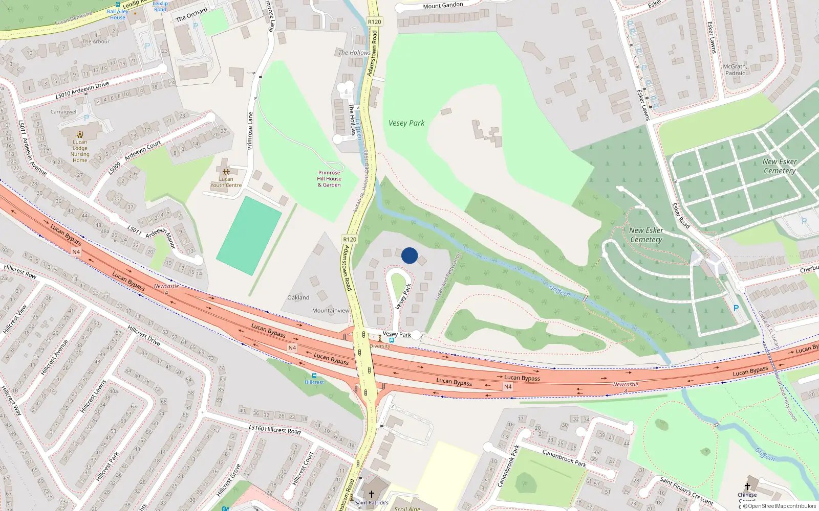 Overhead map showing the location of 7 Vesey Park, Lucan, Dublin