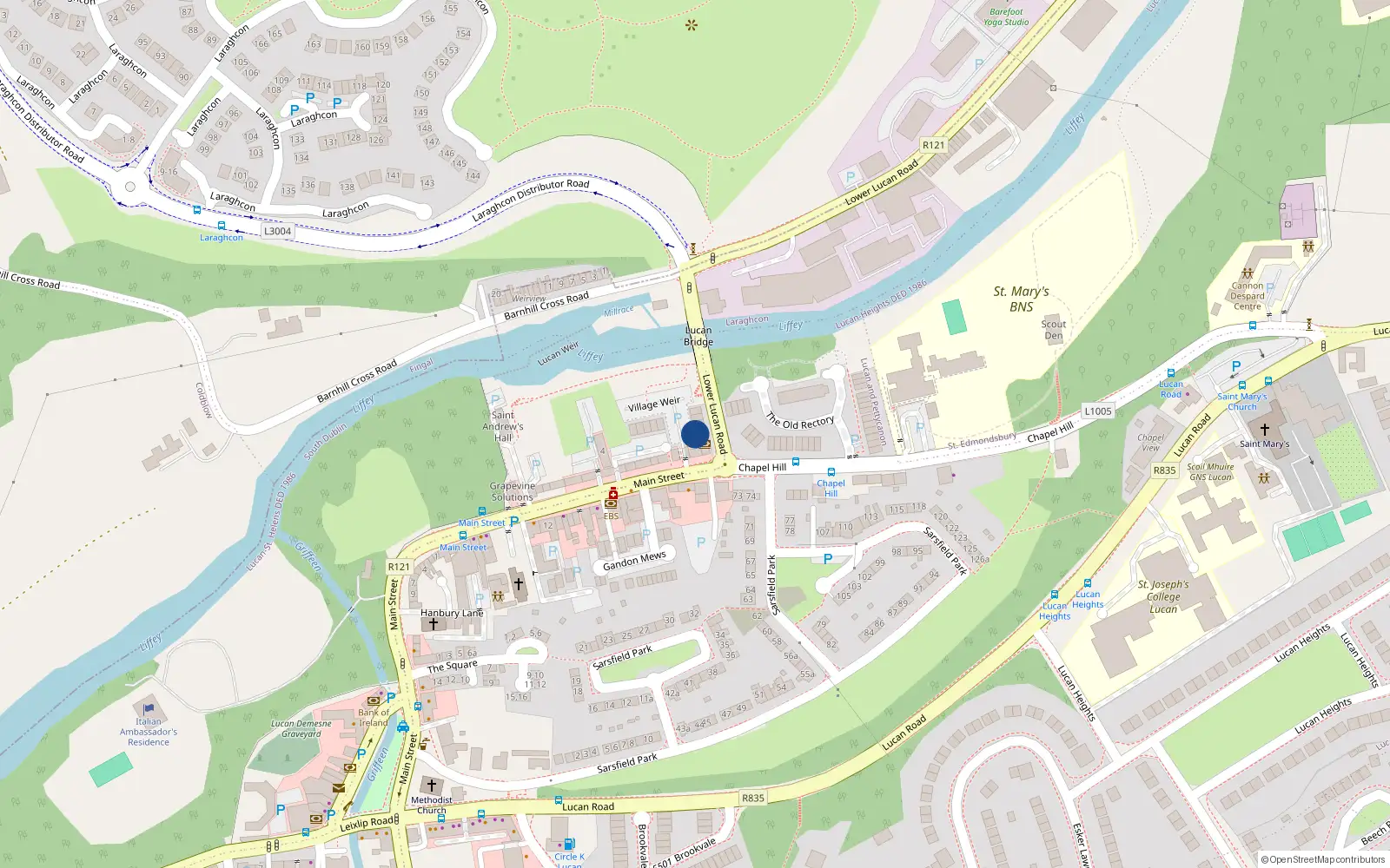 Overhead map showing the location of 7 Village Weir, Lower Main St, Lucan
