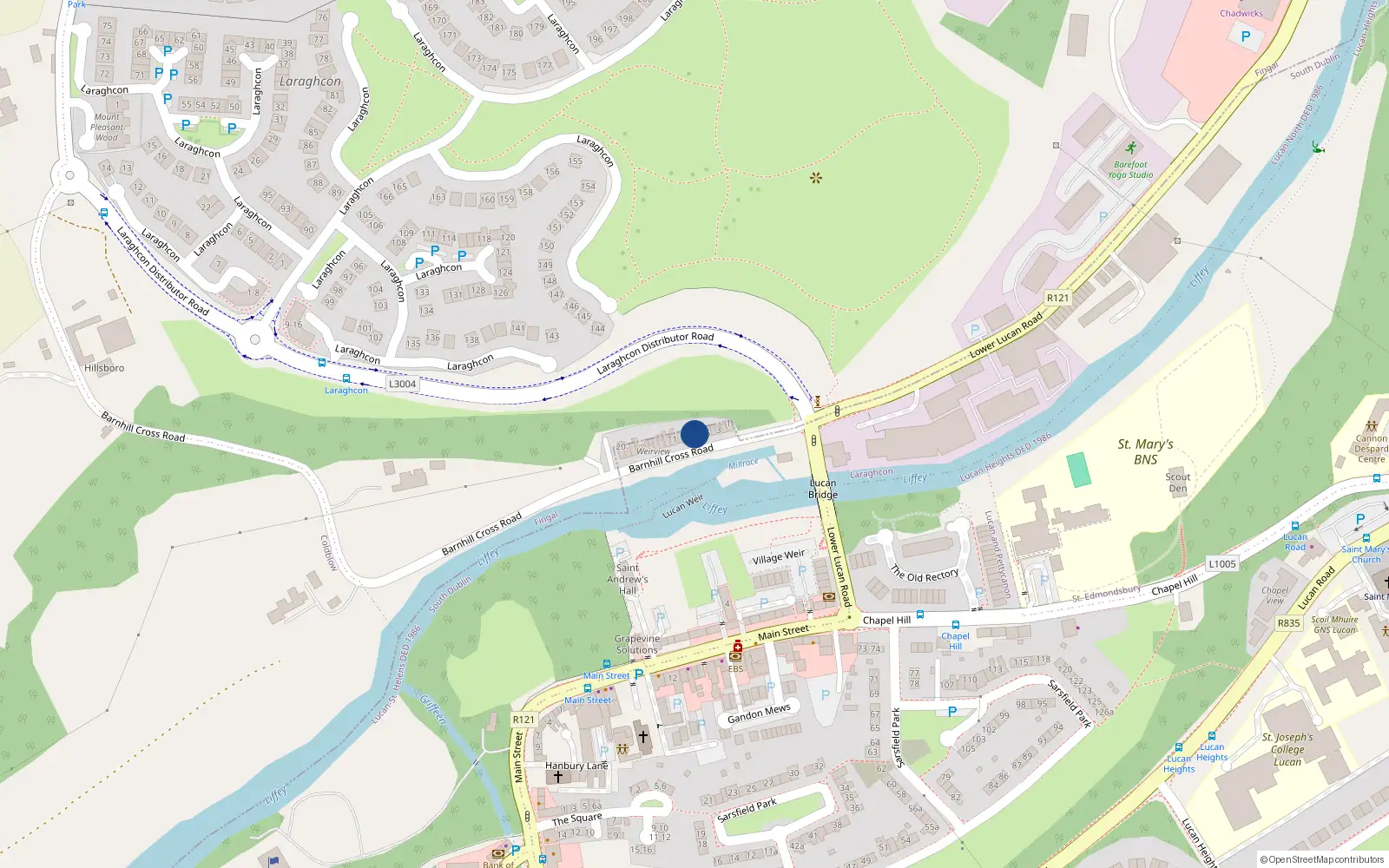 Overhead map showing the location of 7 Weir View, Lucan, Dublin