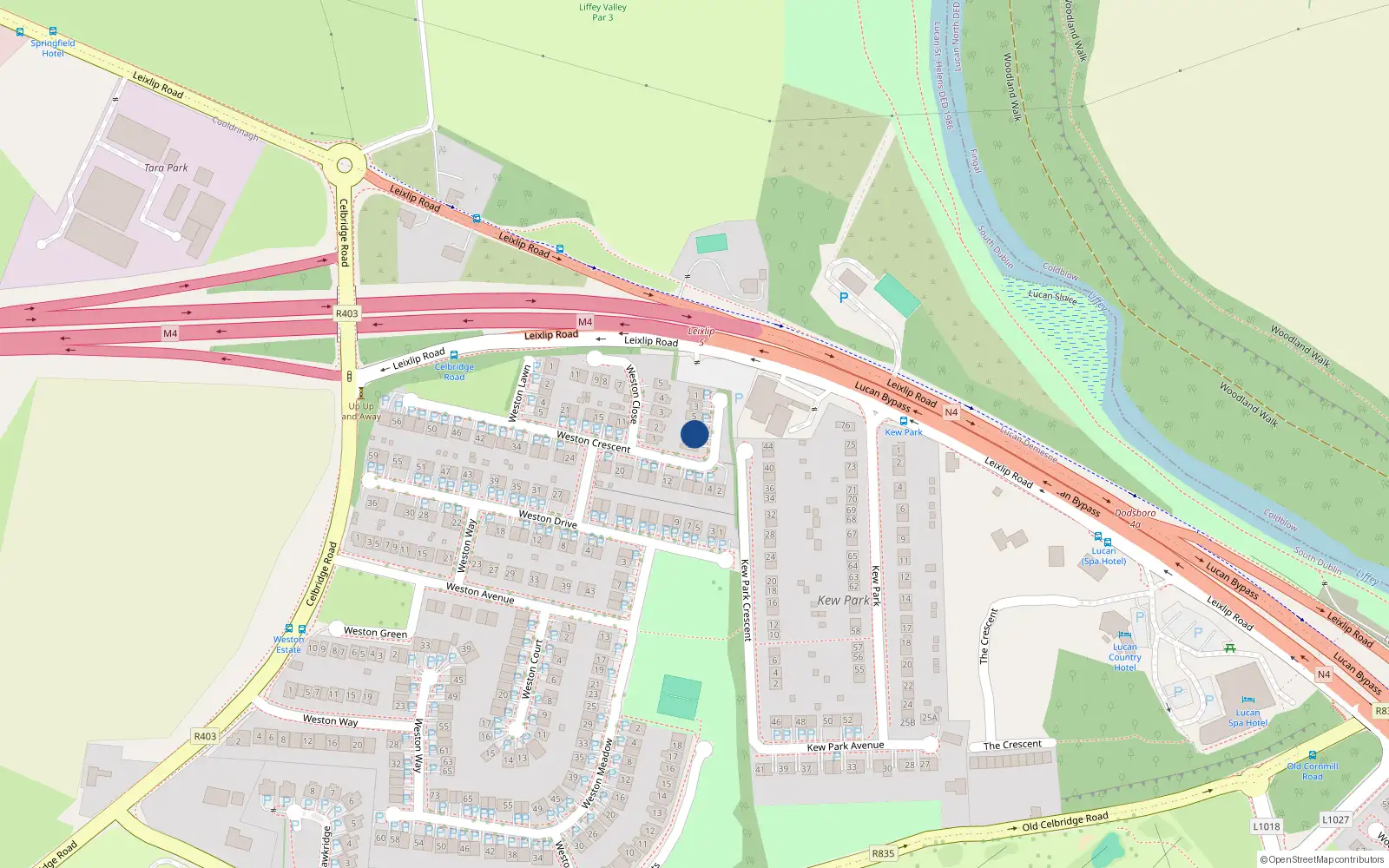 Overhead map showing the location of 7 Weston Crescent, Lucan, Dublin