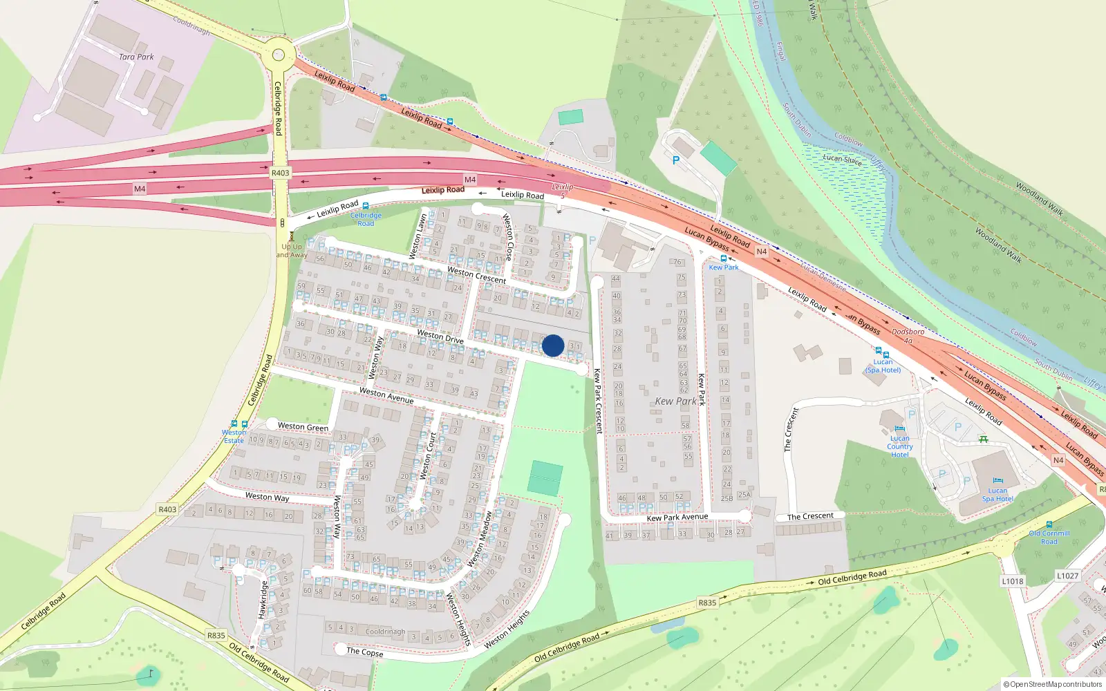 Overhead map showing the location of 7 Weston Drive, Weston Park, Lucan