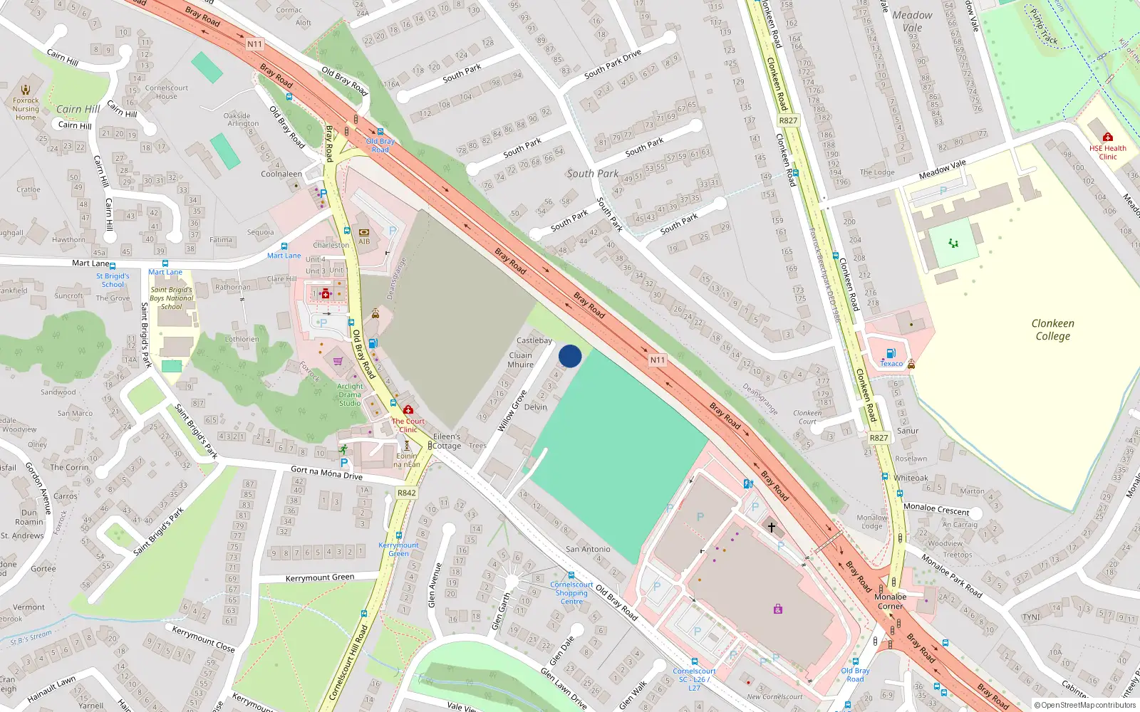 Overhead map showing the location of 7 Willow Grove, Dublin 18