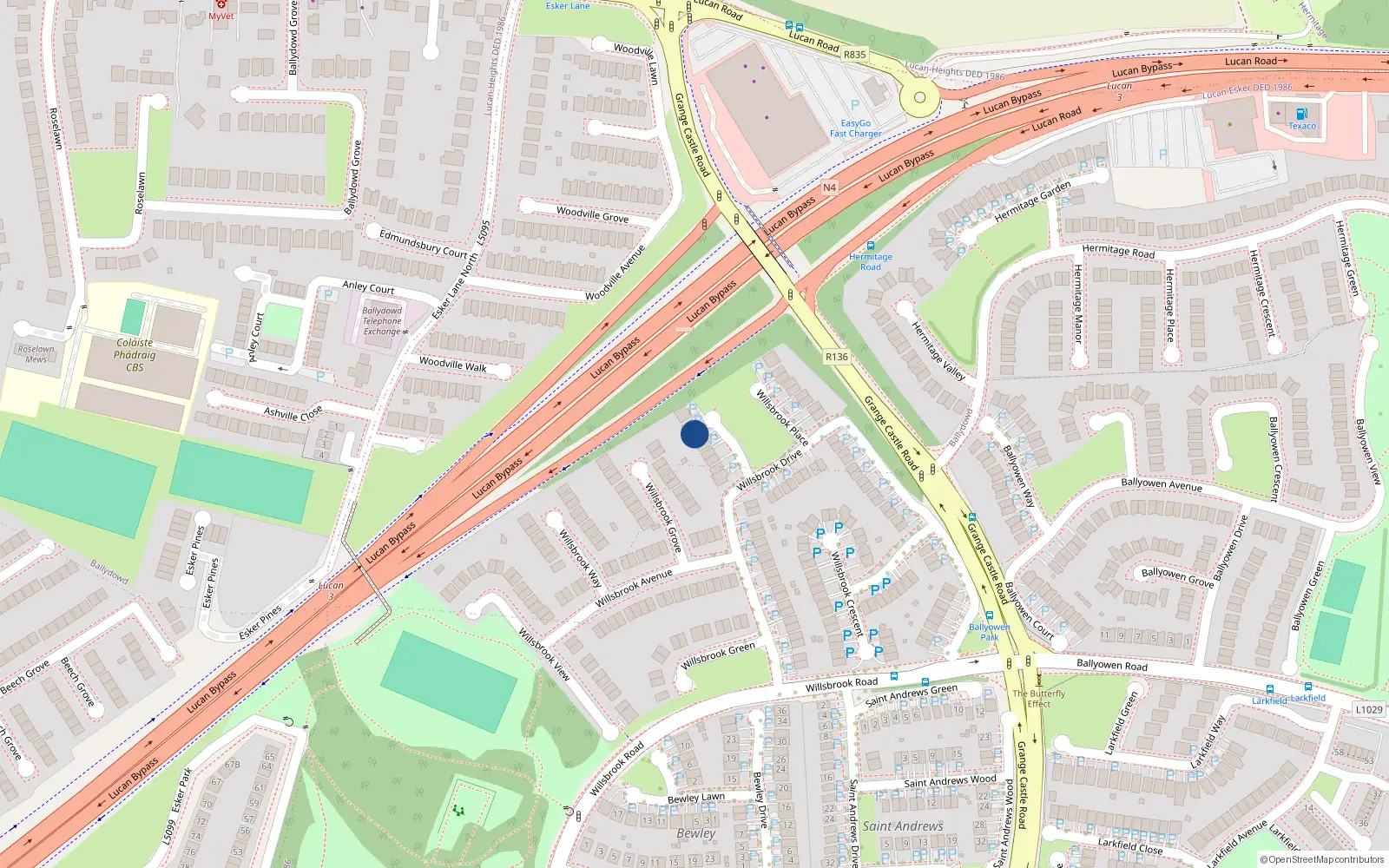Overhead map showing the location of 7 Willsbrook Garden, Lucan
