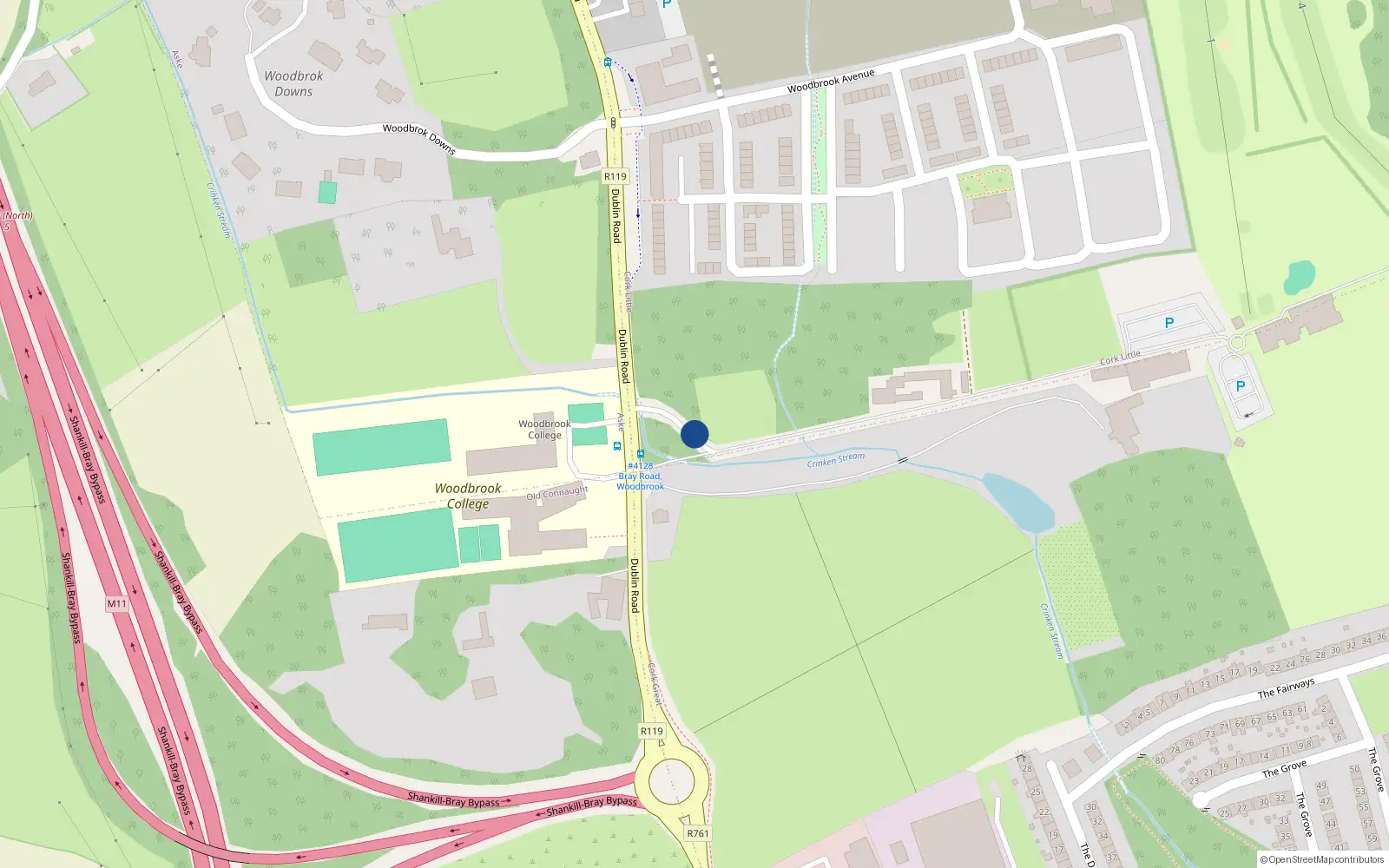 Overhead map showing the location of 7 Woodbrook, Cork Little