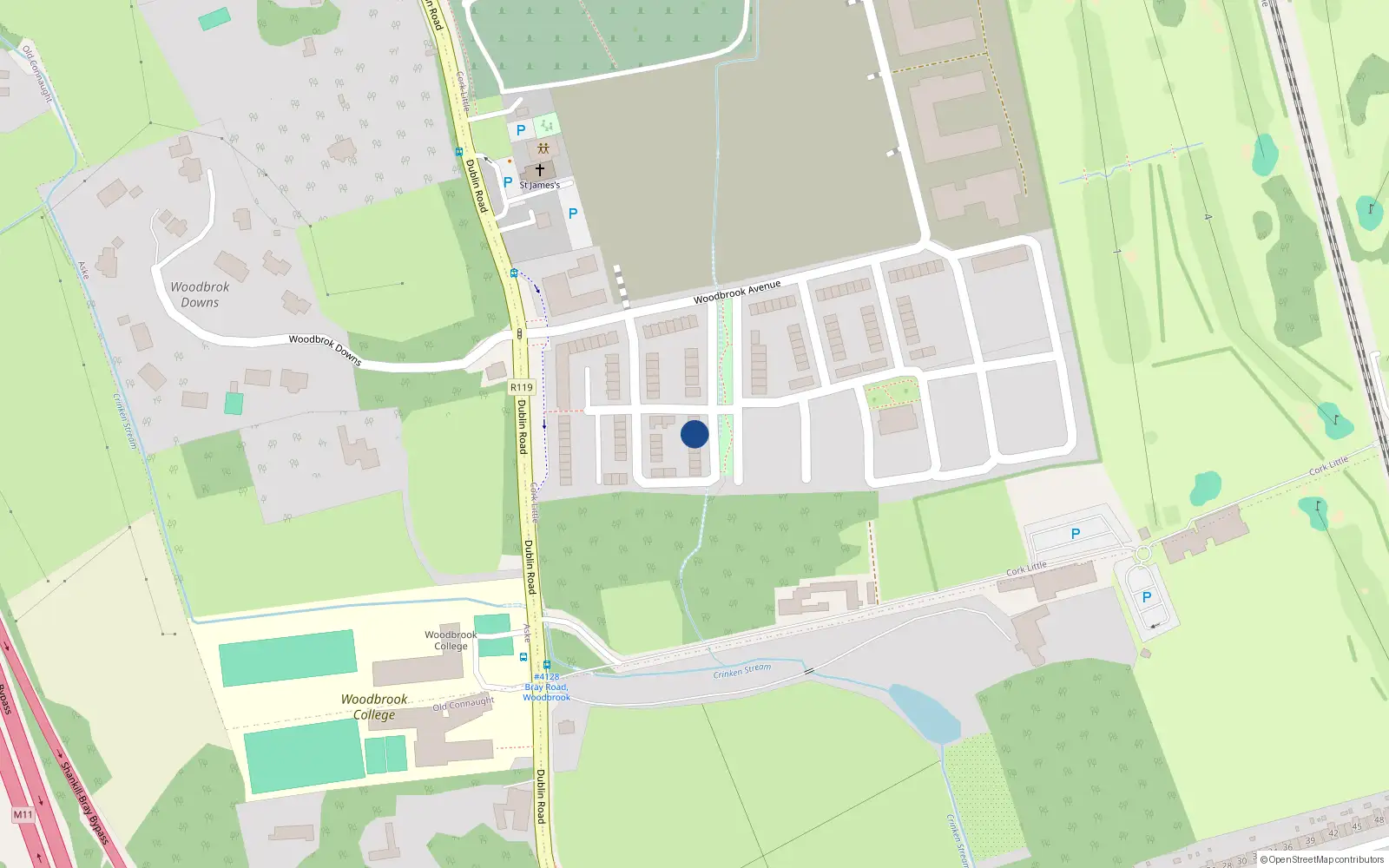 Overhead map showing the location of 7 Woodbrook Park, Bray