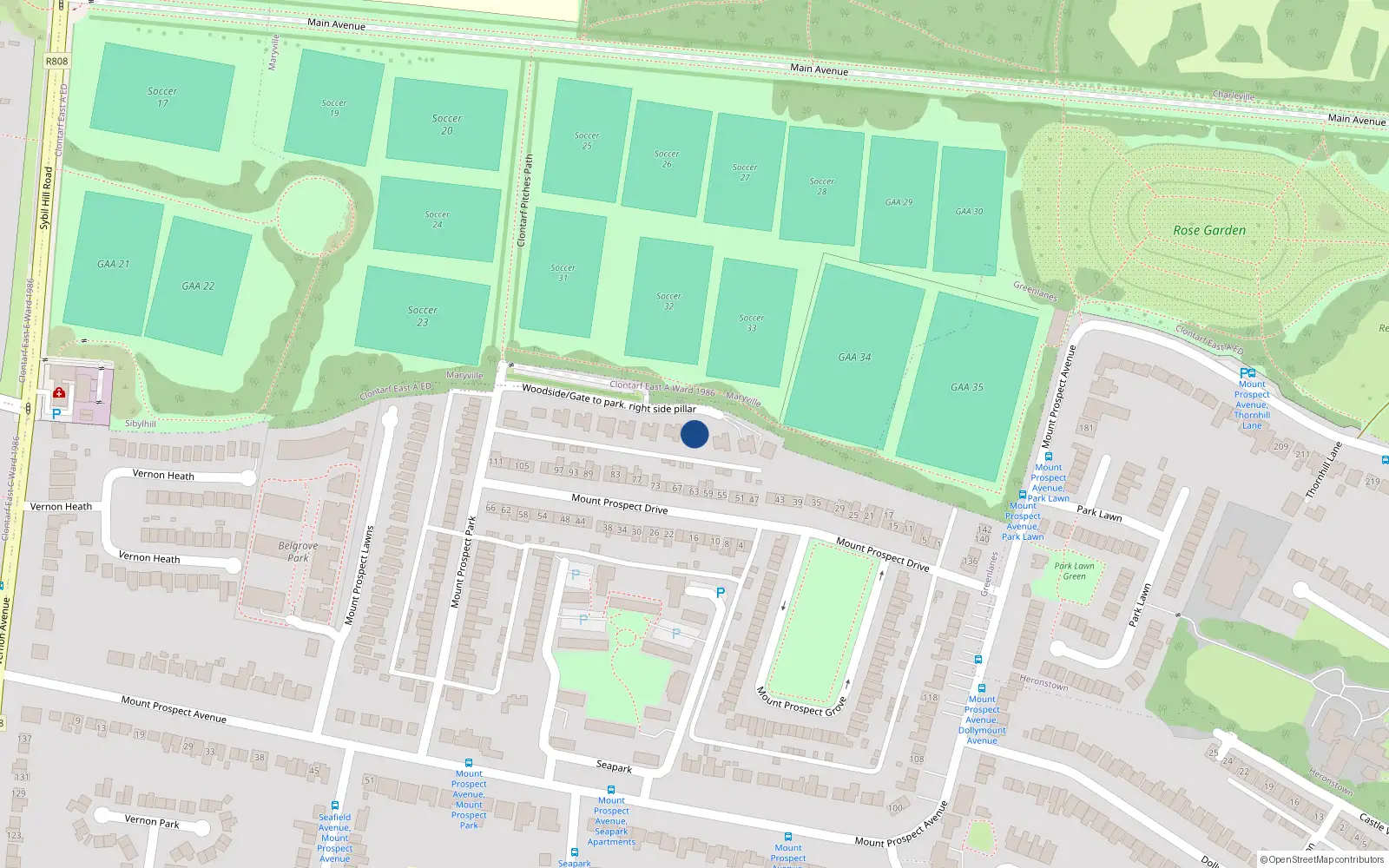 Overhead map showing the location of 7 Woodside, Dublin 3