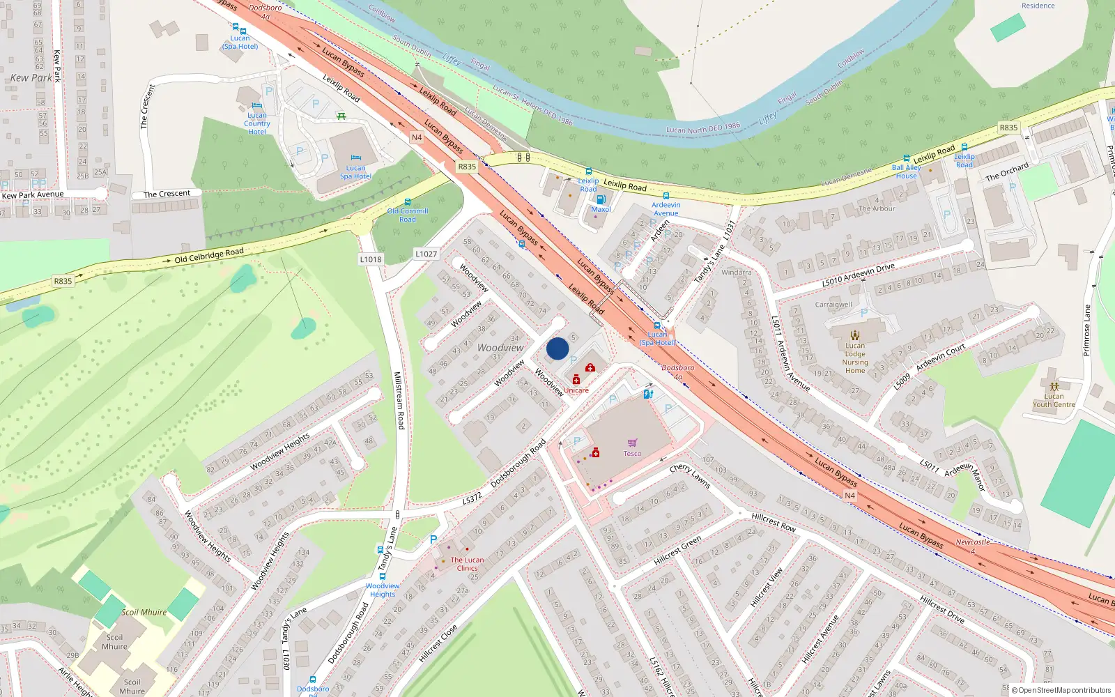 Overhead map showing the location of 7 Woodview, Lucan, Dublin